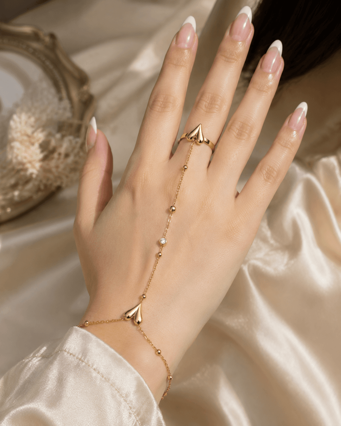 Stainless Steel Heart Pearl Chain Bracelet