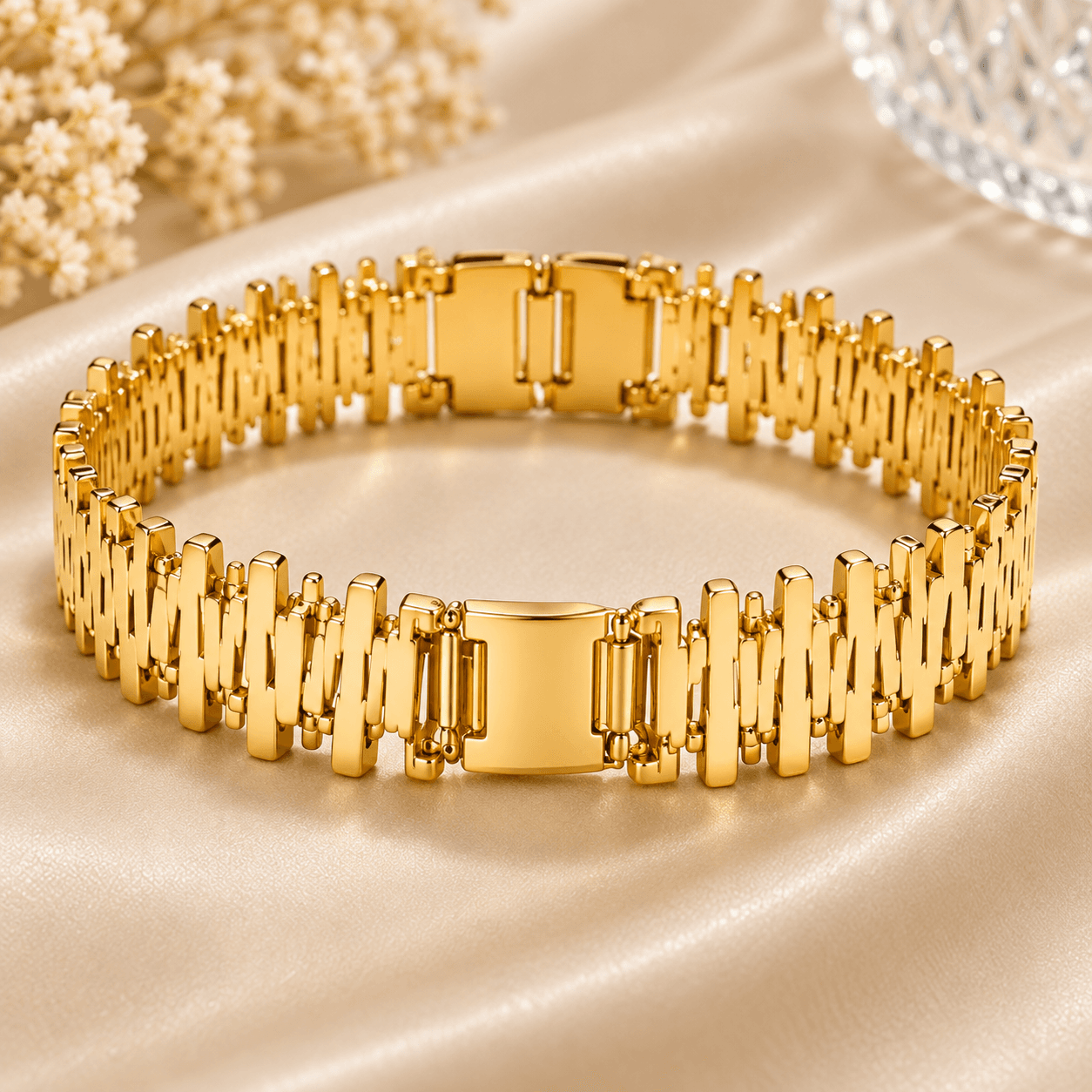 Stainless Steel Gold Geometric link Bracelet