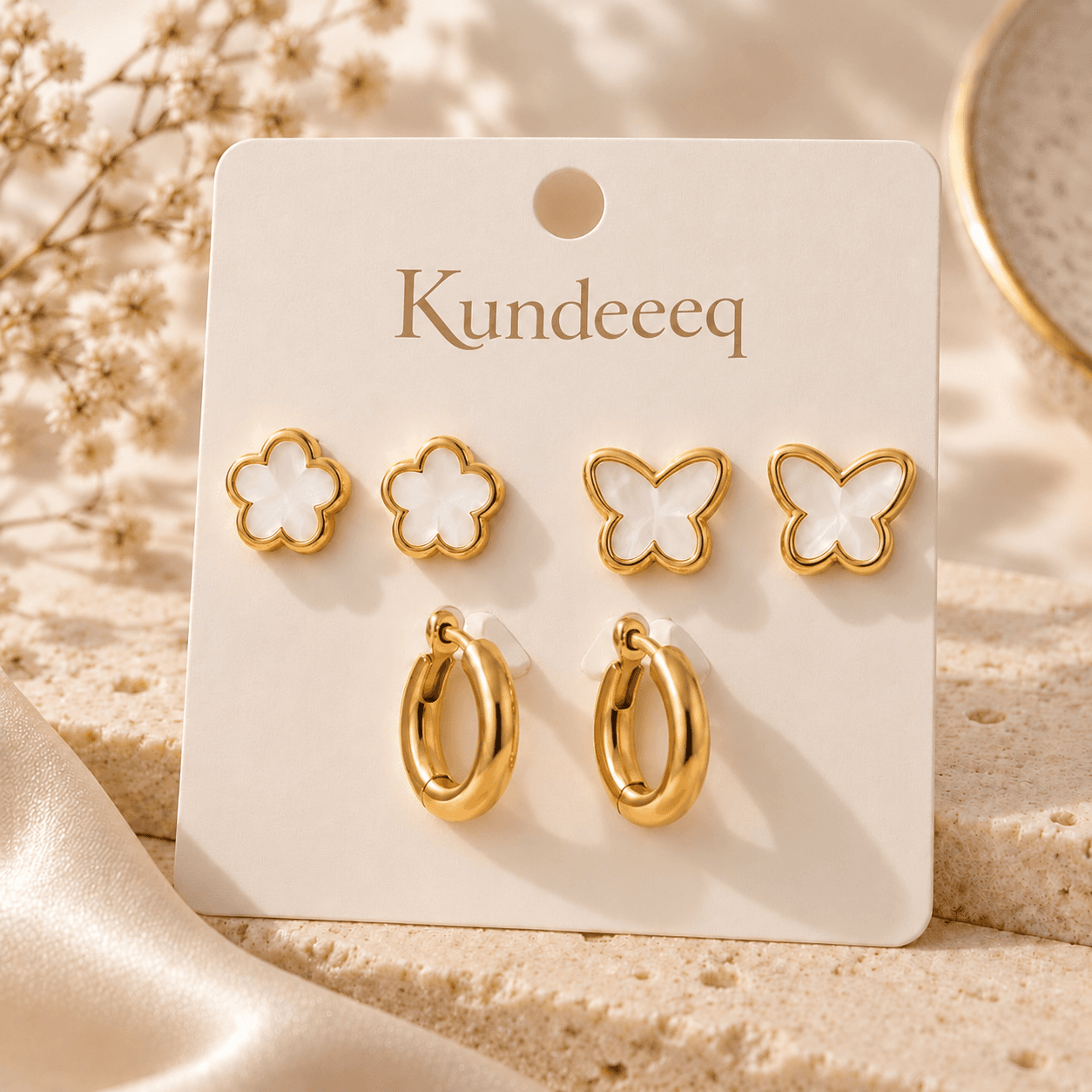 Stainless Steel Floral & Butterfly Earring Set